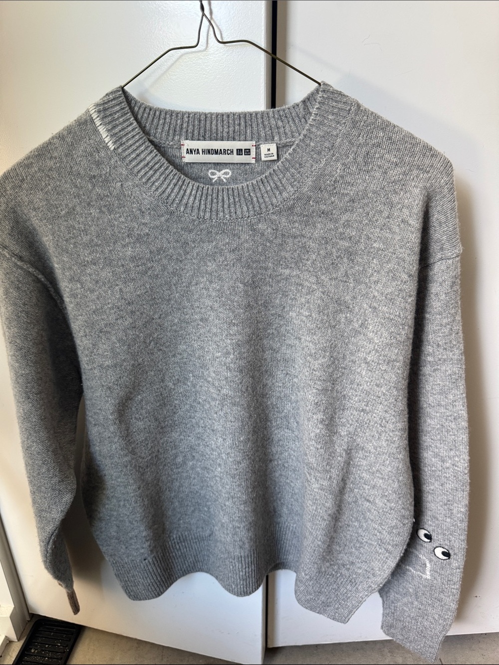 Anya Hindmarch Grey Sweater with Brown Cuff and Eye Patch Detail - Picture 1 of 9